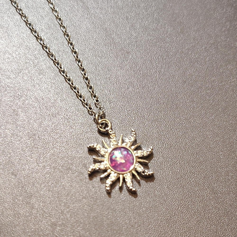 Elegant Purple Sunburst Pendant Necklace